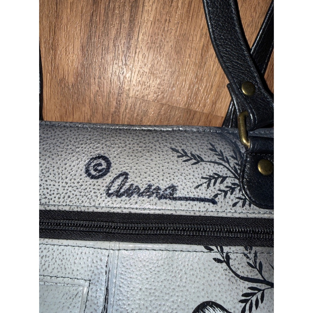 Anna Hand Painted Leather Leopard Tote Bag Gray Blue Eyes Shoulder Bag Artisan - Picture 9 of 14